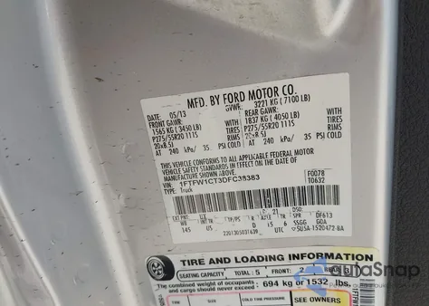 2013 Ford F-150 Xlt from USA, damaged, VIN 1FTFW1CT3DFC38383